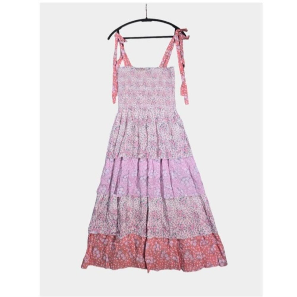 LOVESHACKFANCY Caressa Floral Print Tiered Sundress Pink Small NWT $395 - Picture 3 of 9